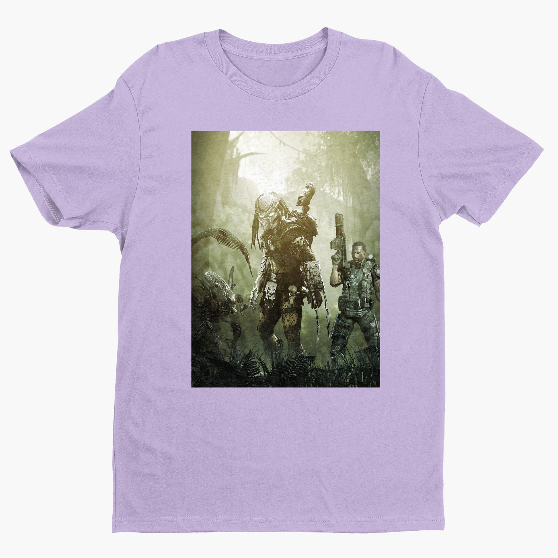 Aliens vs. Predator predator promo art tee — violet unisex t-shirt, front view