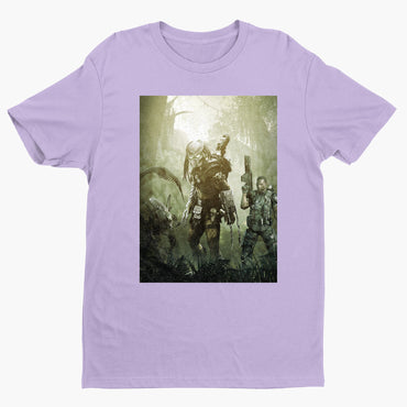 Aliens vs. Predator predator promo art tee — violet unisex t-shirt, front view