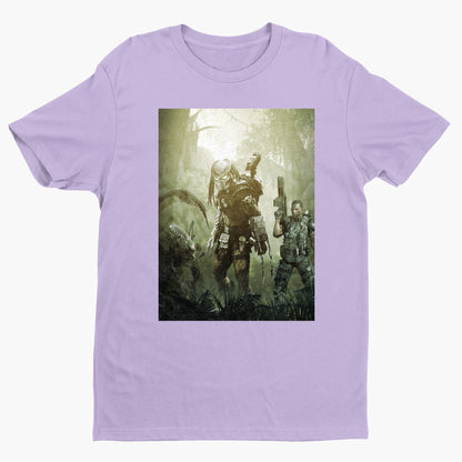 Aliens vs. Predator predator promo art tee — violet unisex t-shirt, front view