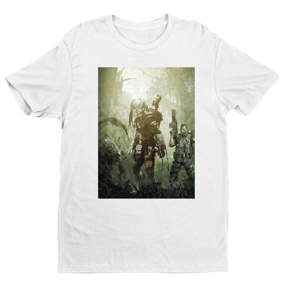 Aliens vs. Predator predator promo art tee — white unisex t-shirt, front view