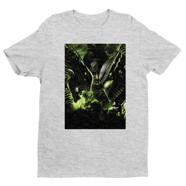 Aliens vs. Predator promotional art tee — gray unisex t-shirt, front view