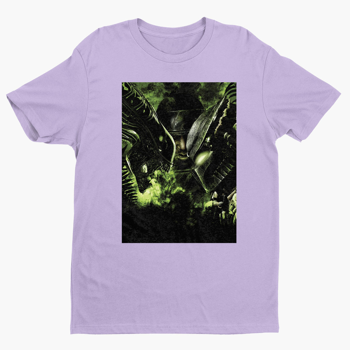 Aliens vs. Predator promotional art tee — violet unisex t-shirt, front view