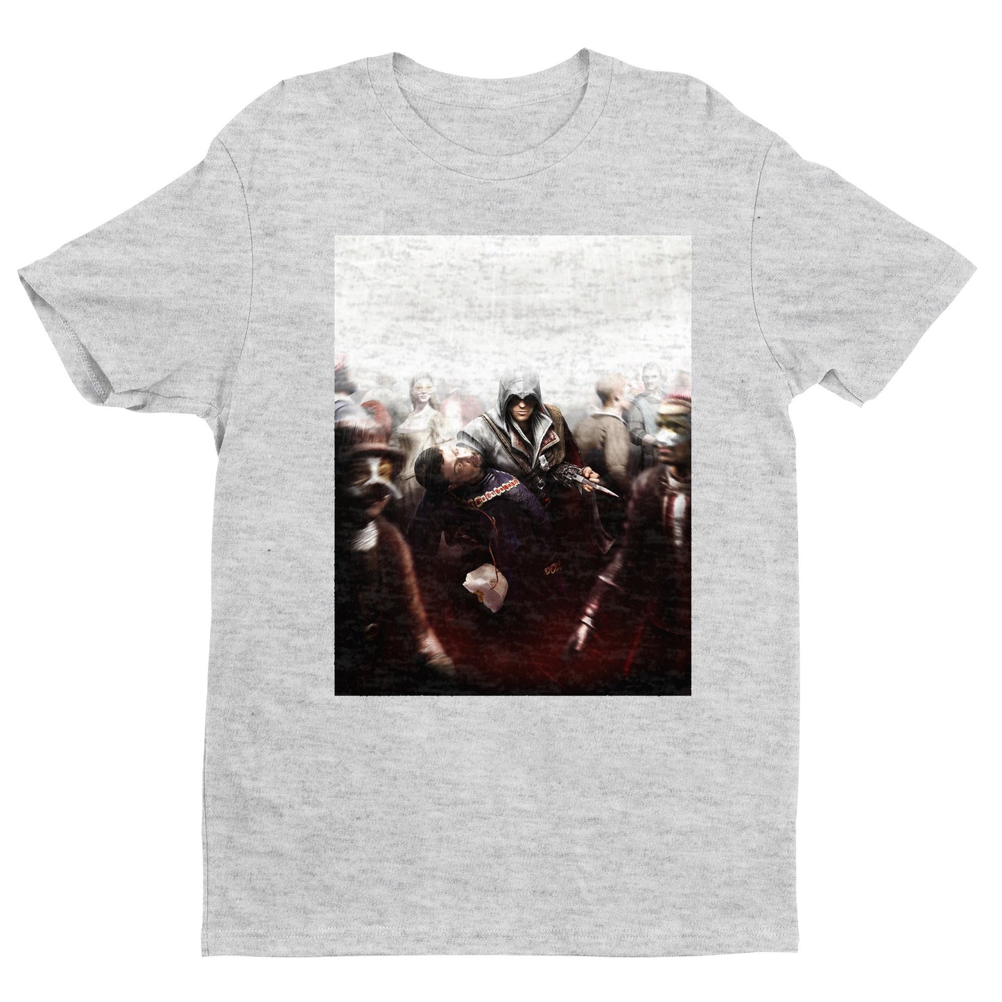 Assassin's Creed II assassination promo art tee - gray unisex t-shirt, front view