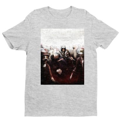 Assassin's Creed II assassination promo art tee - gray unisex t-shirt, front view