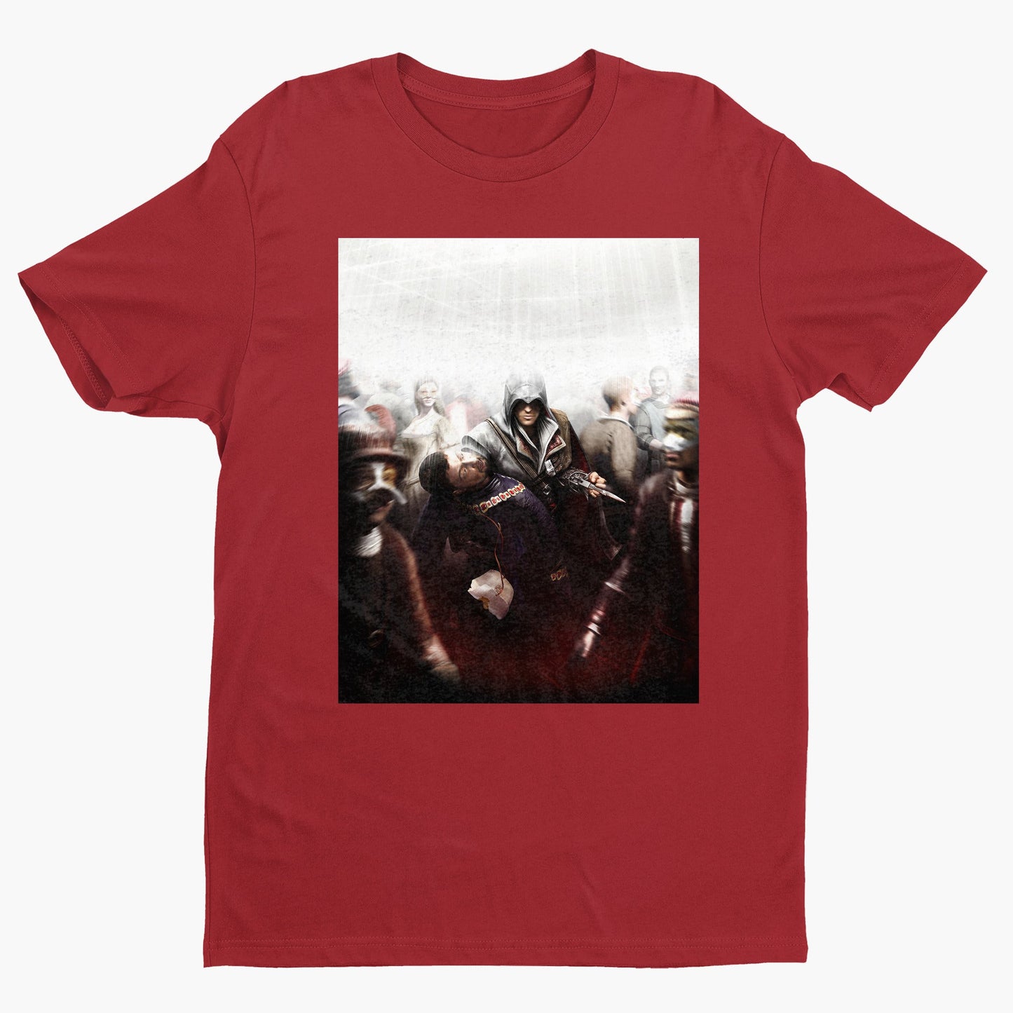 Assassin's Creed II assassination promo art tee - red unisex t-shirt, front view