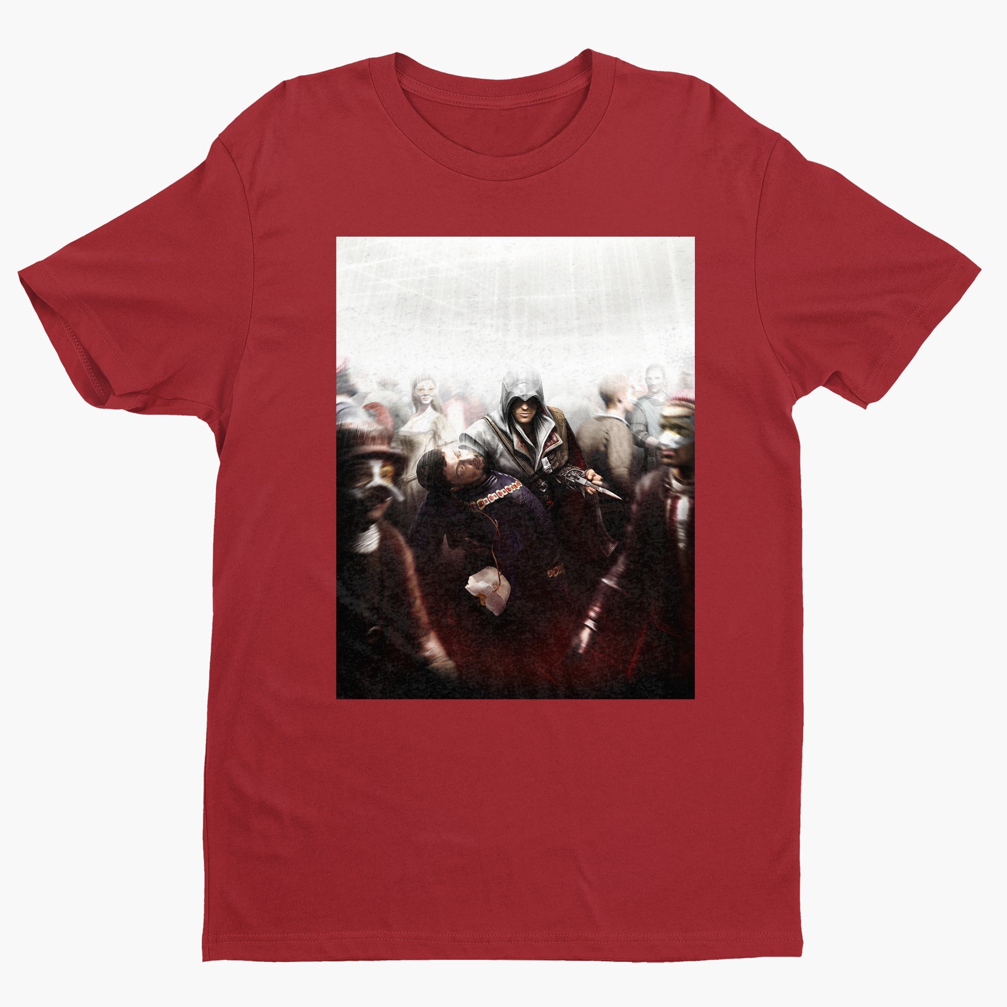 Assassin's Creed II assassination promo art tee - red unisex t-shirt, front view