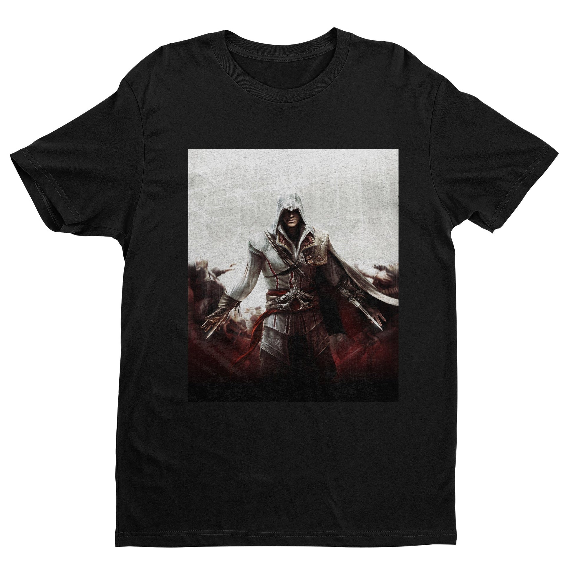 Assassin's Creed II cover art tee - black unisex t-shirt, front view