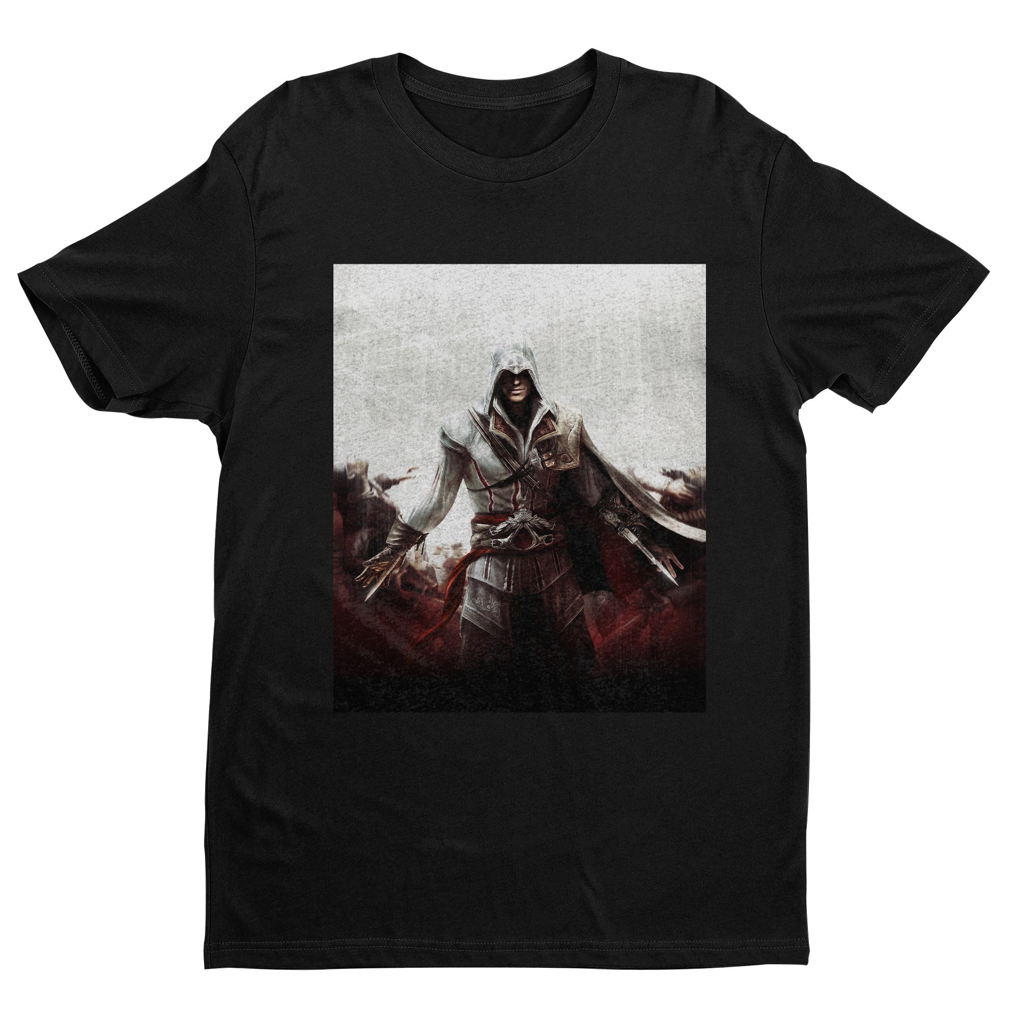 Assassin's Creed II cover art tee - black unisex t-shirt, front view