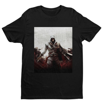 Assassin's Creed II cover art tee - black unisex t-shirt, front view