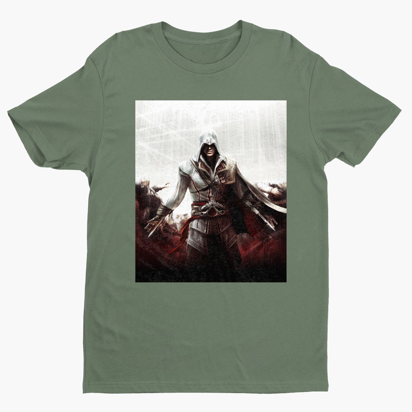 Assassin's Creed II cover art tee - green unisex t-shirt, front view
