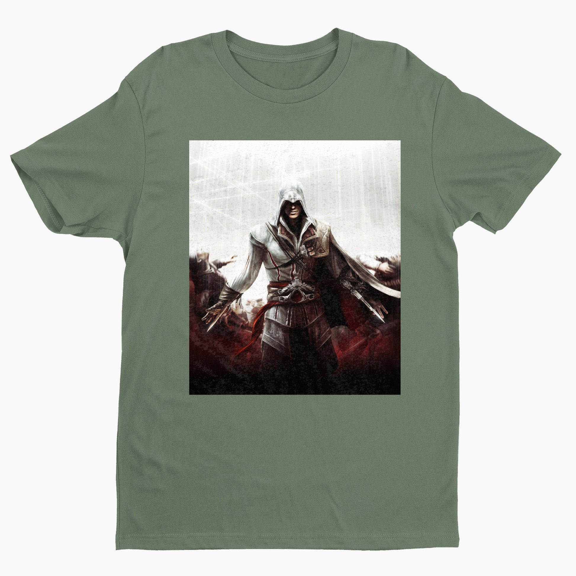 Assassin's Creed II cover art tee - green unisex t-shirt, front view