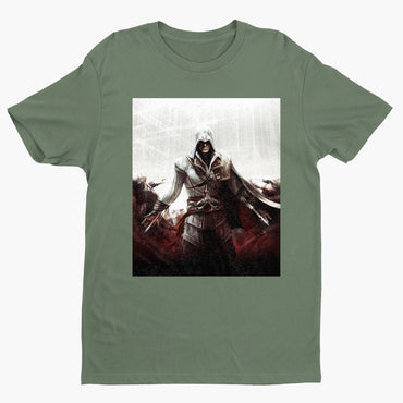 Assassin's Creed II cover art tee - green unisex t-shirt, front view