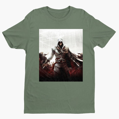 Assassin's Creed II cover art tee - green unisex t-shirt, front view
