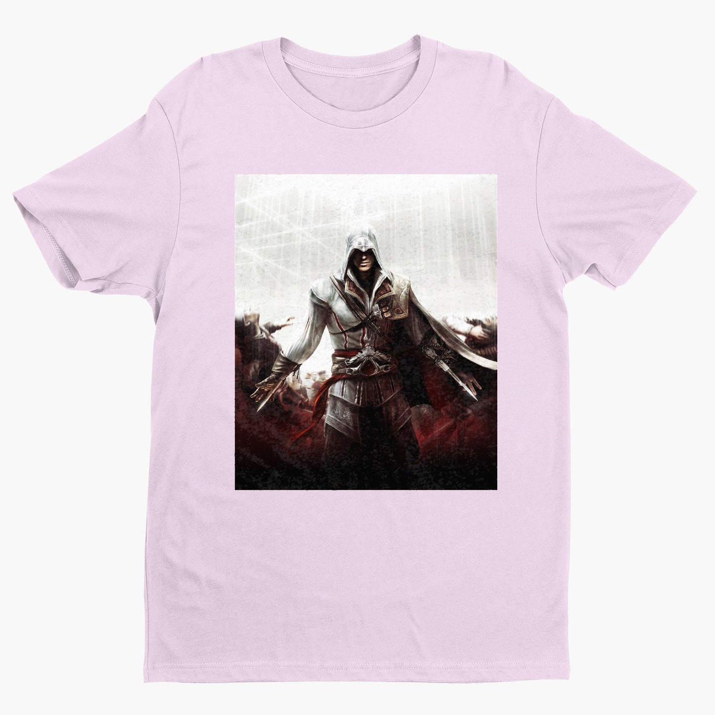 Assassin's Creed II cover art tee - light pink unisex t-shirt, front view
