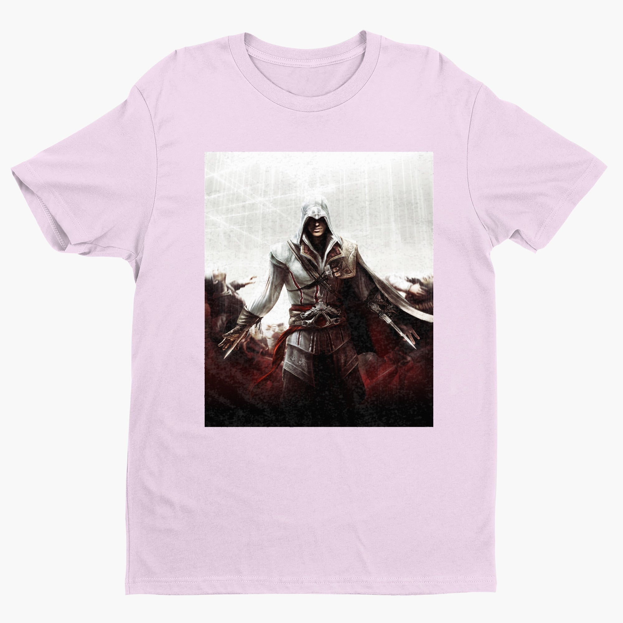 Assassin's Creed II cover art tee - light pink unisex t-shirt, front view