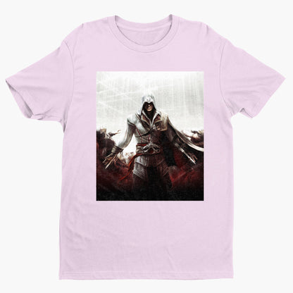 Assassin's Creed II cover art tee - light pink unisex t-shirt, front view