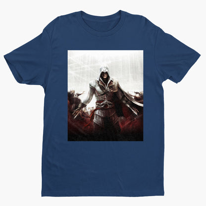 Assassin's Creed II cover art tee - navy unisex t-shirt, front view