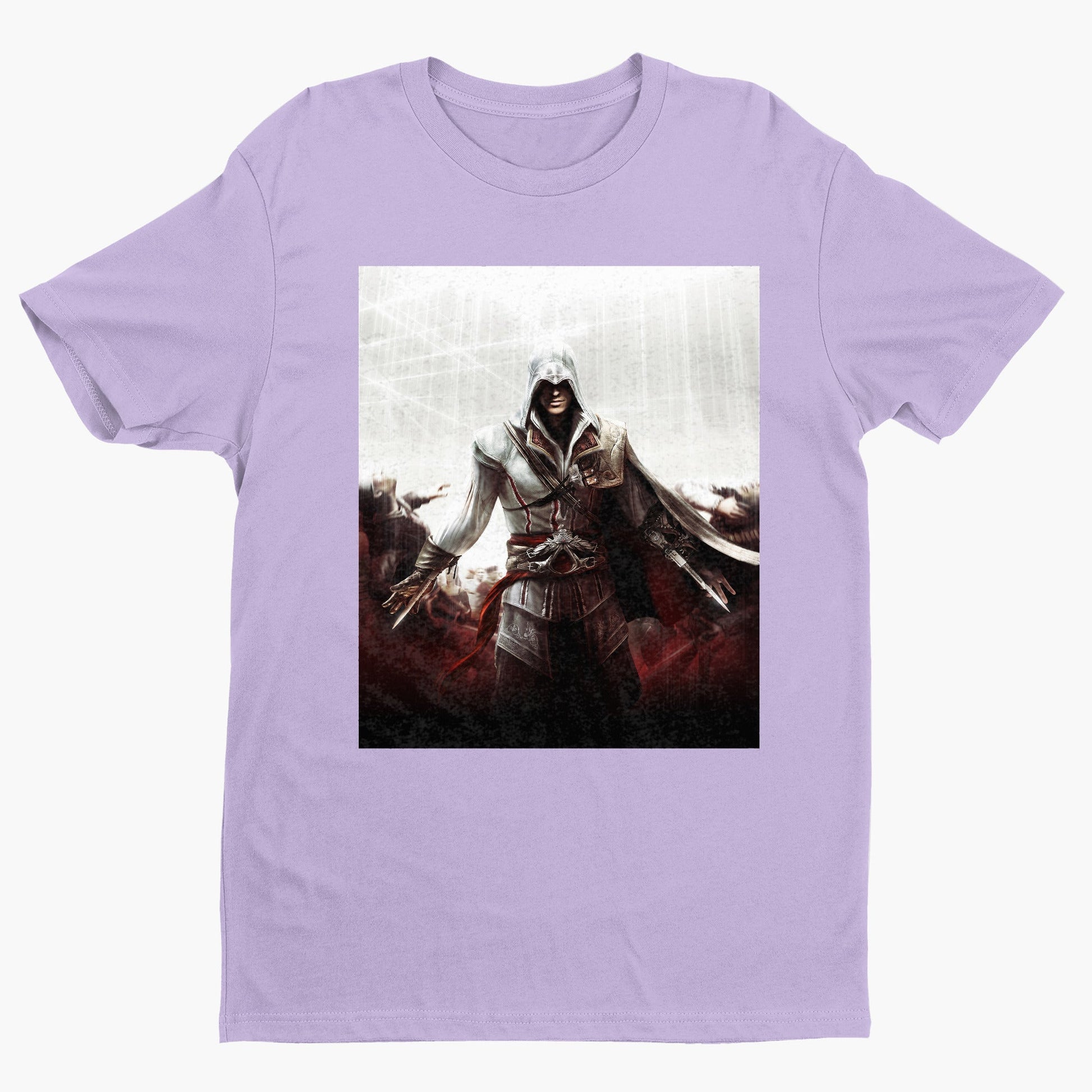 Assassin's Creed II cover art tee - violet unisex t-shirt, front view