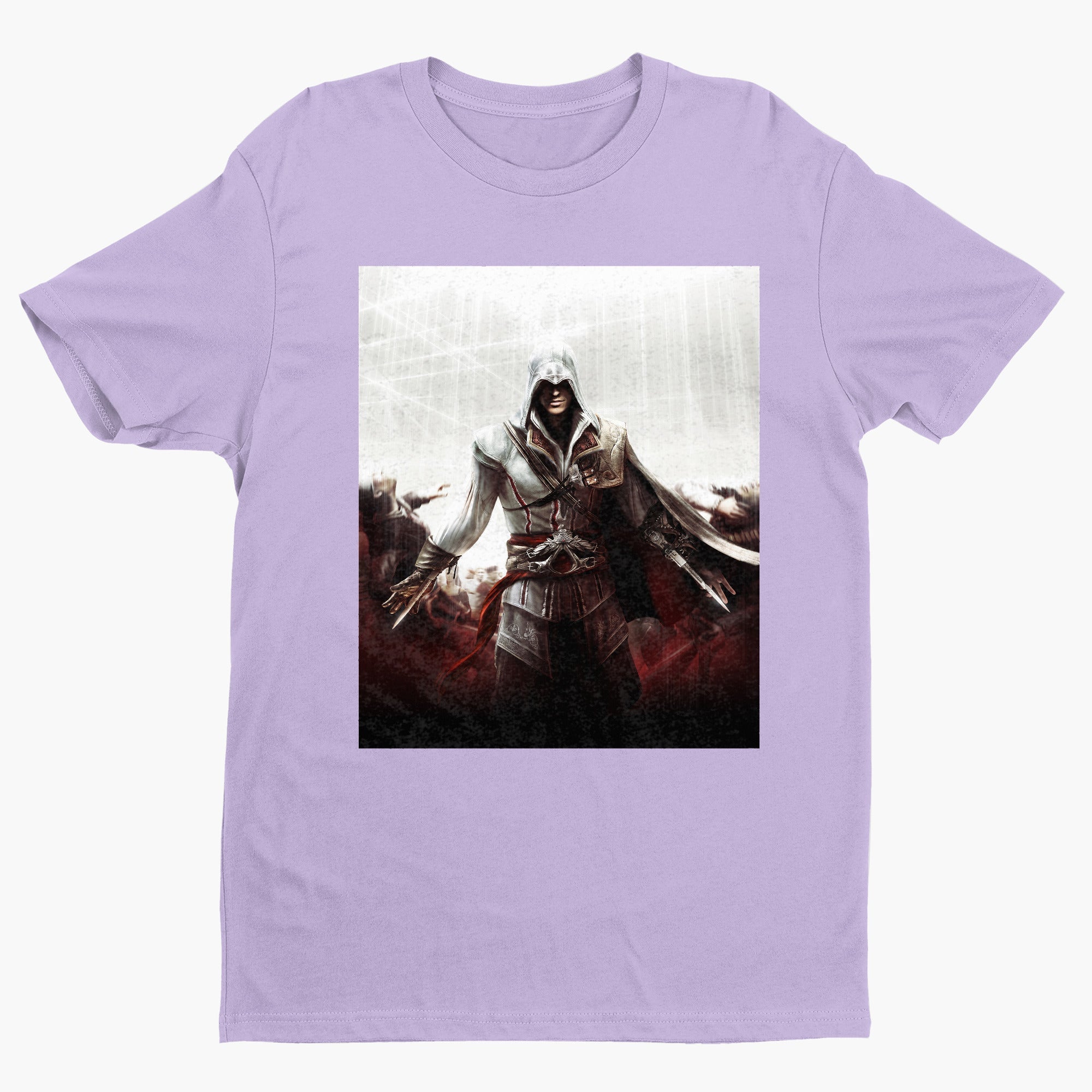 Assassin's Creed II cover art tee - violet unisex t-shirt, front view
