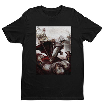 Assassin's Creed II Ezio fighting guards tee - black unisex t-shirt, front view