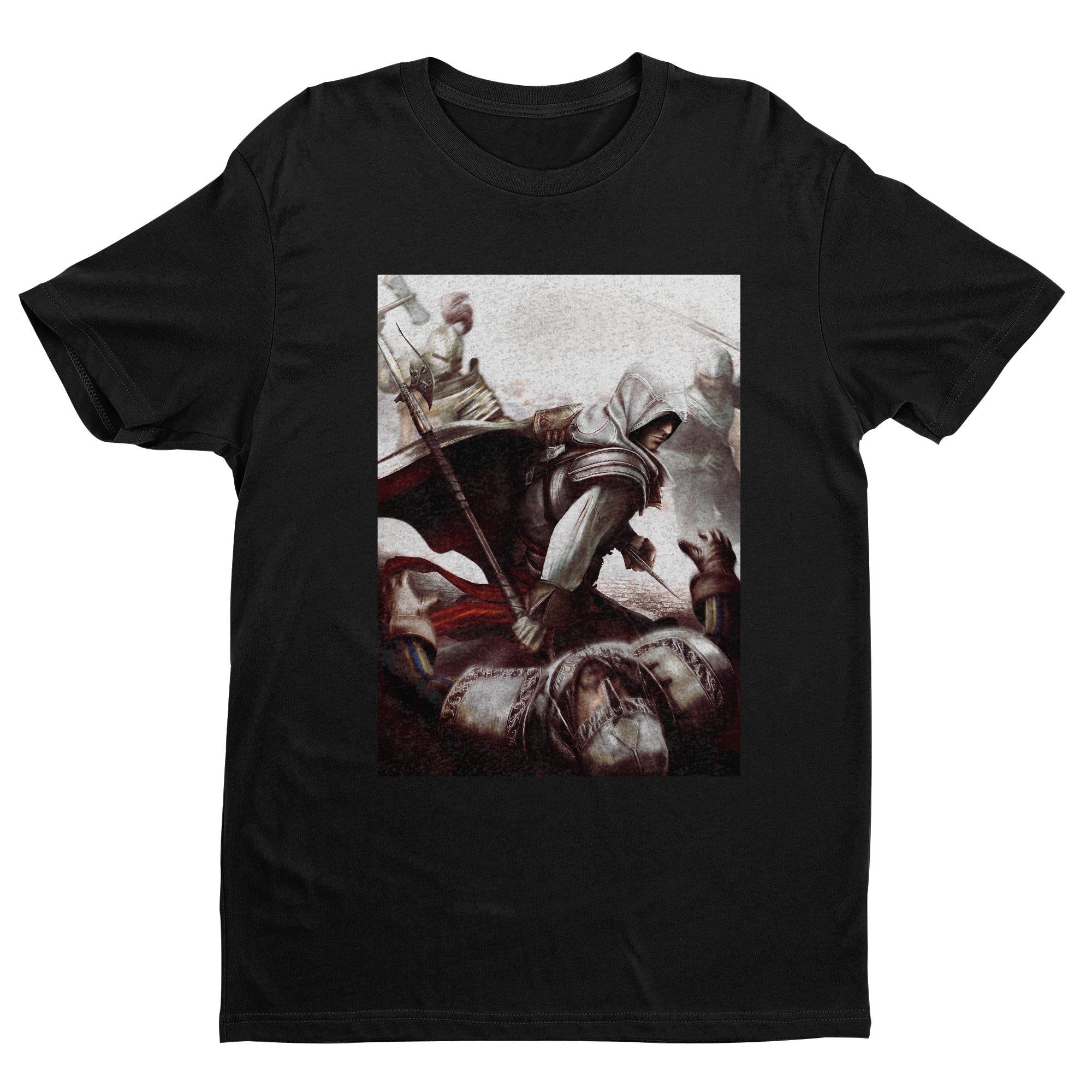 Assassin's Creed II Ezio fighting guards tee - black unisex t-shirt, front view