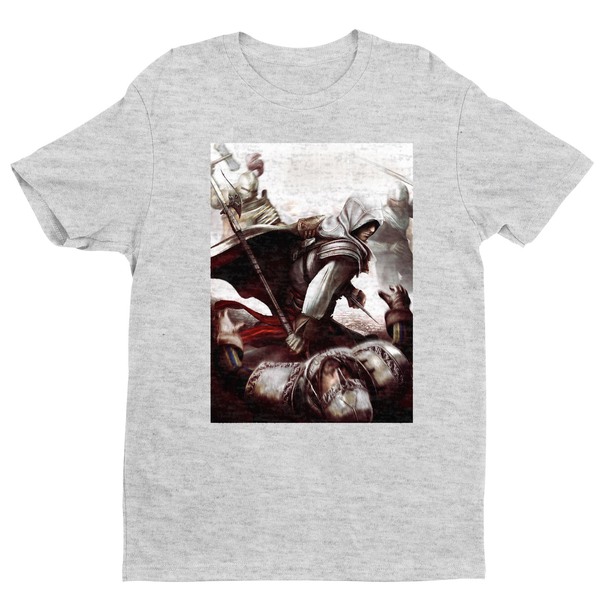 Assassin's Creed II Ezio fighting guards tee - gray unisex t-shirt, front view