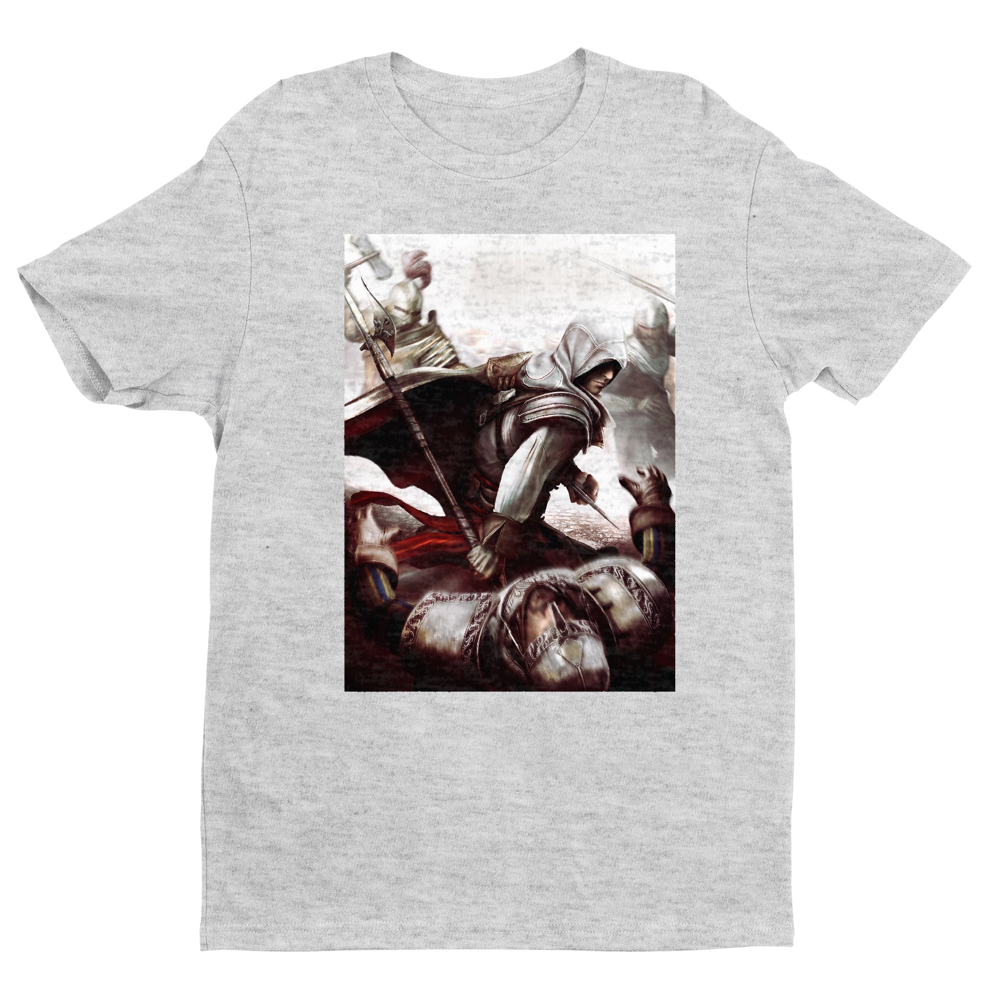 Assassin's Creed II Ezio fighting guards tee - gray unisex t-shirt, front view