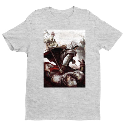 Assassin's Creed II Ezio fighting guards tee - gray unisex t-shirt, front view