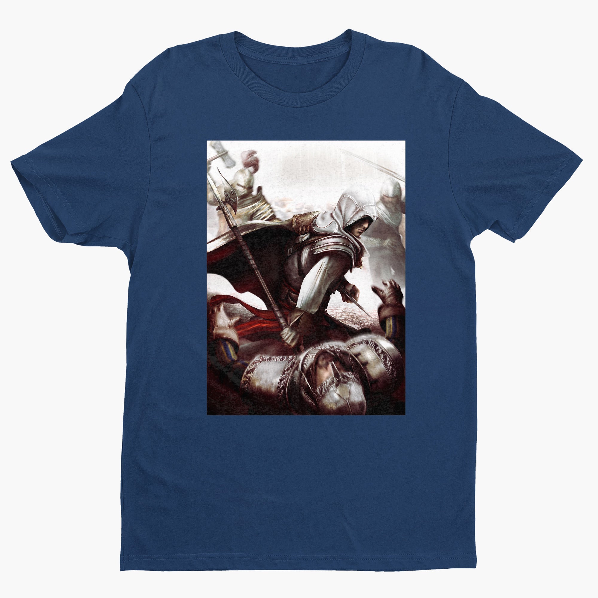Assassin's Creed II Ezio fighting guards tee - navy unisex t-shirt, front view