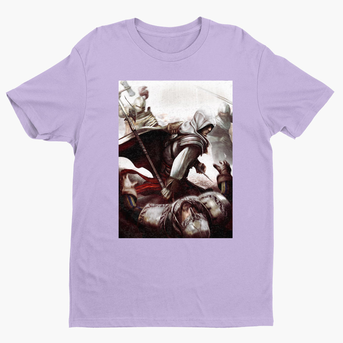 Assassin's Creed II Ezio fighting guards tee - violet unisex t-shirt, front view