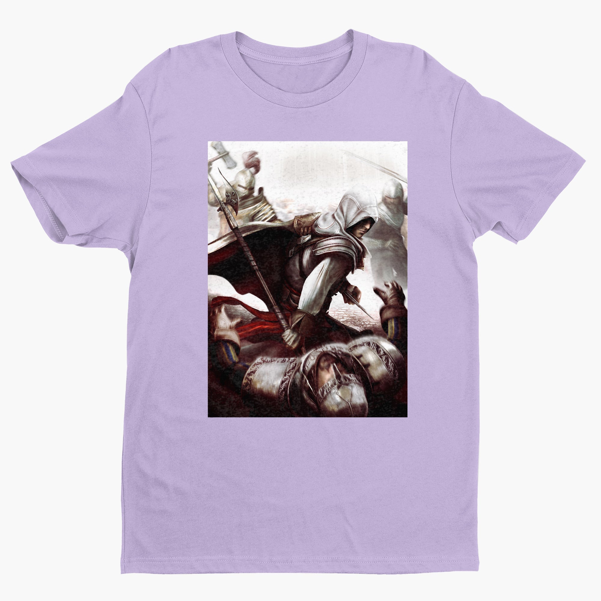 Assassin's Creed II Ezio fighting guards tee - violet unisex t-shirt, front view
