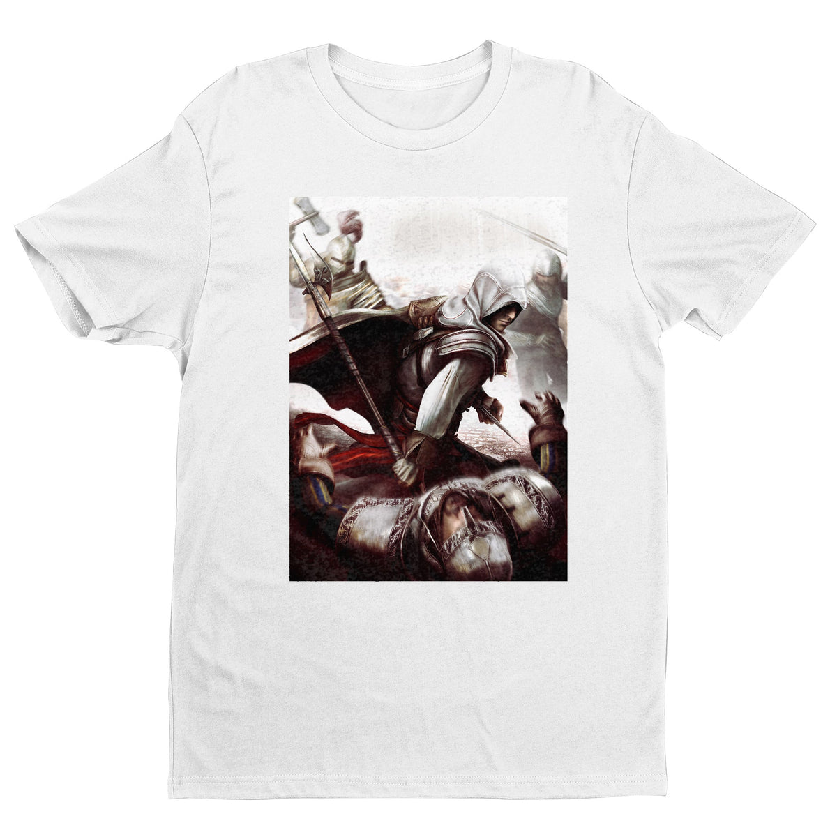 Assassin's Creed II Ezio fighting guards tee - white unisex t-shirt, front view