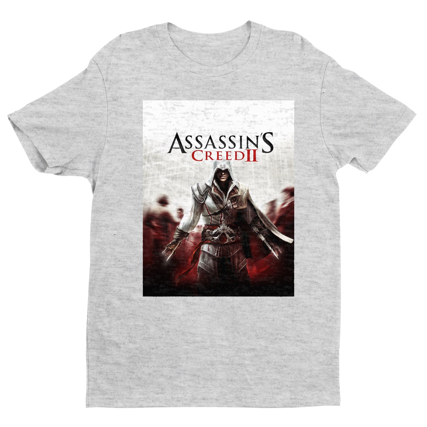 Assassin's Creed II key art tee - gray unisex t-shirt, front view