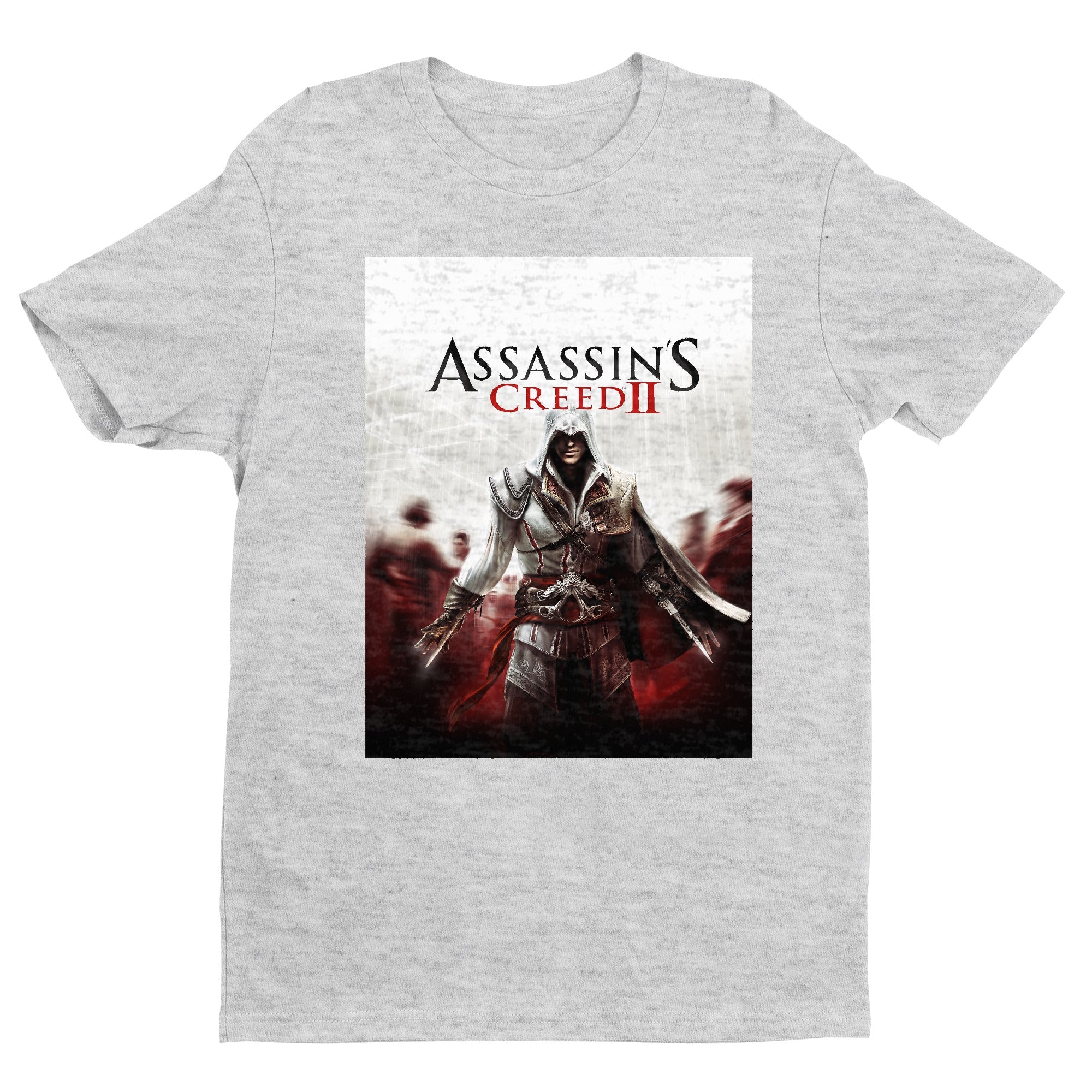 Assassin's Creed II key art tee - gray unisex t-shirt, front view