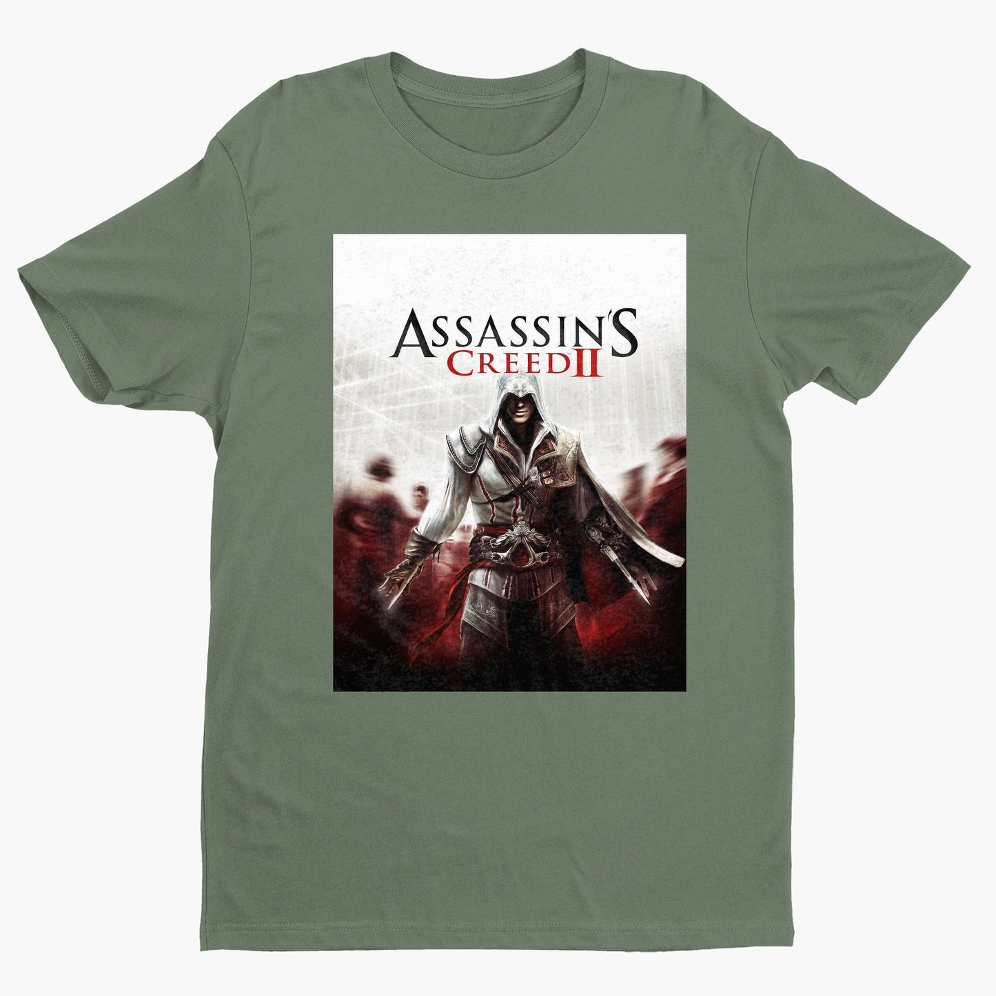 Assassin's Creed II key art tee - green unisex t-shirt, front view