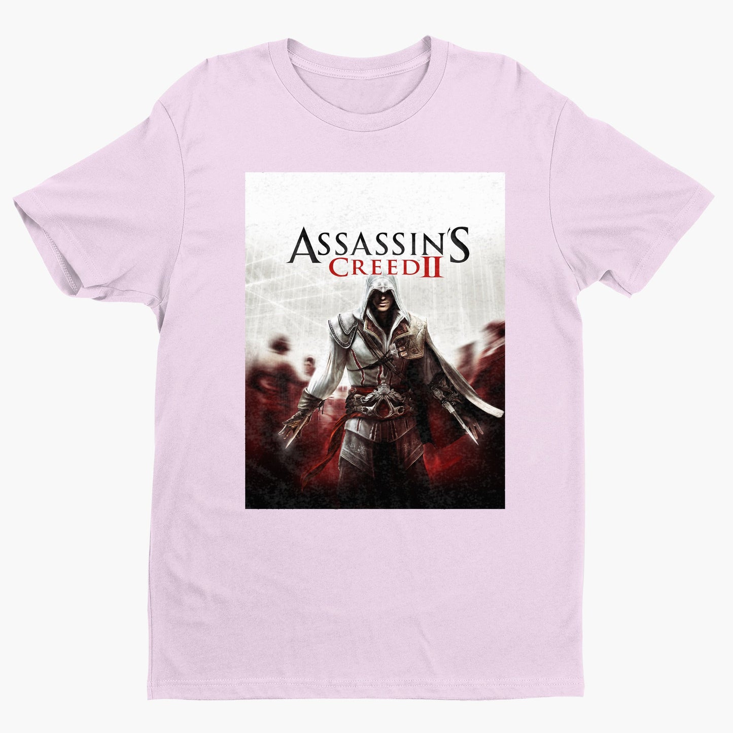 Assassin's Creed II key art tee - light pink unisex t-shirt, front view