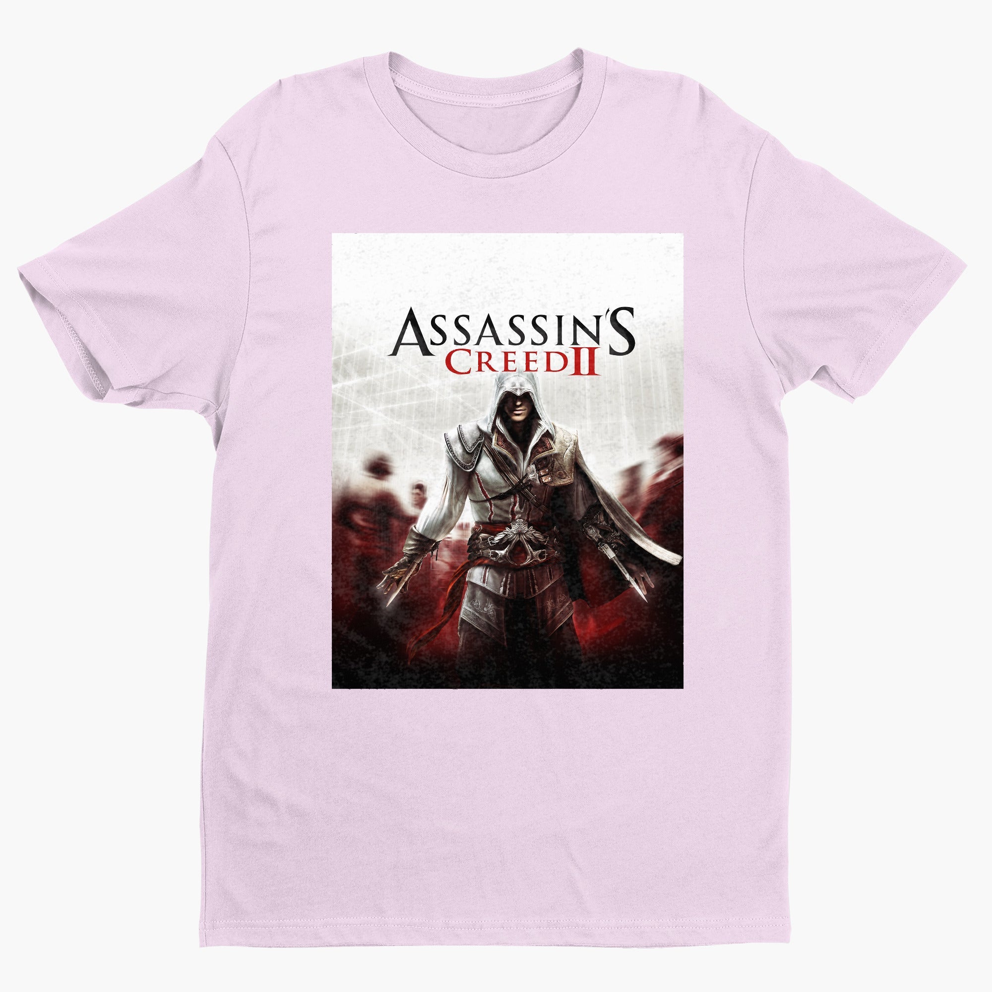 Assassin's Creed II key art tee - light pink unisex t-shirt, front view