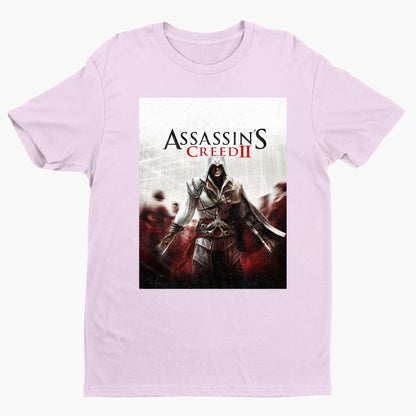 Assassin's Creed II key art tee - light pink unisex t-shirt, front view