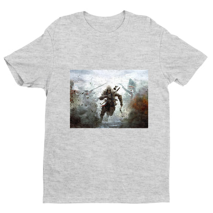 Assassin's Creed III battlefield promo art tee - gray unisex t-shirt, front view