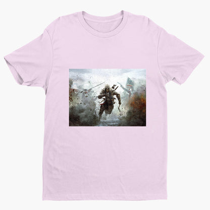 Assassin's Creed III battlefield promo art tee - light pink unisex t-shirt, front view