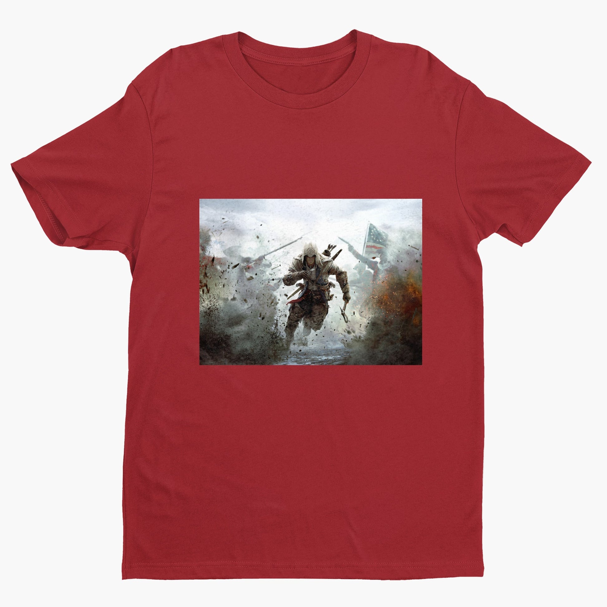 Assassin's Creed III battlefield promo art tee - red unisex t-shirt, front view