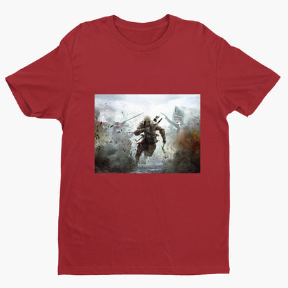 Assassin's Creed III battlefield promo art tee - red unisex t-shirt, front view