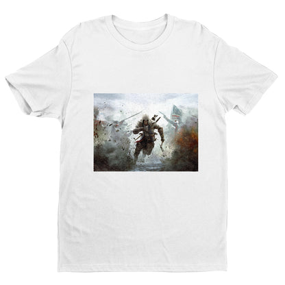 Assassin's Creed III battlefield promo art tee - white unisex t-shirt, front view