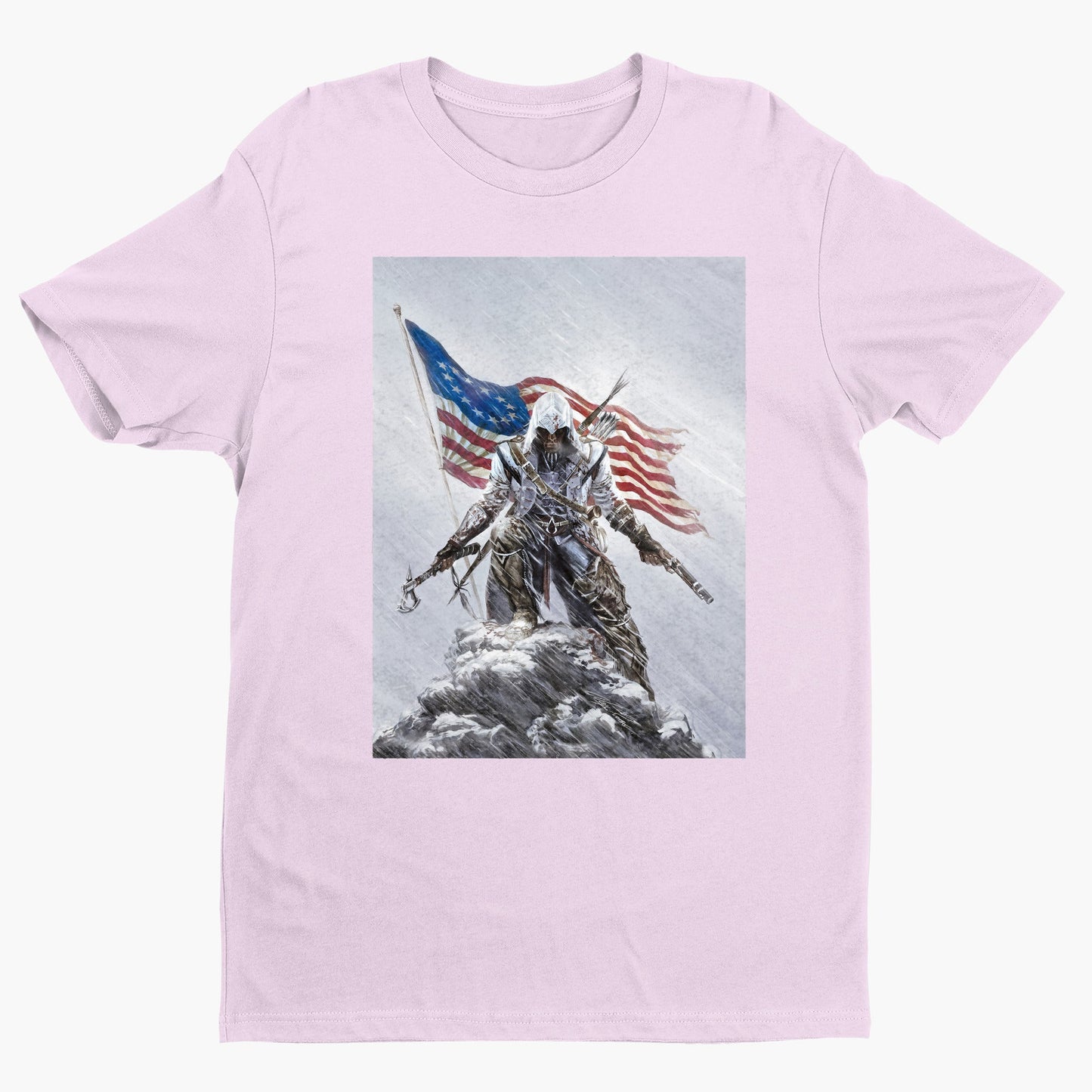 Assassin's Creed III Connor by Alex Ross tee - light pink unisex t-shirt, front view