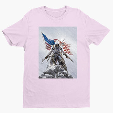 Assassin's Creed III Connor by Alex Ross tee - light pink unisex t-shirt, front view