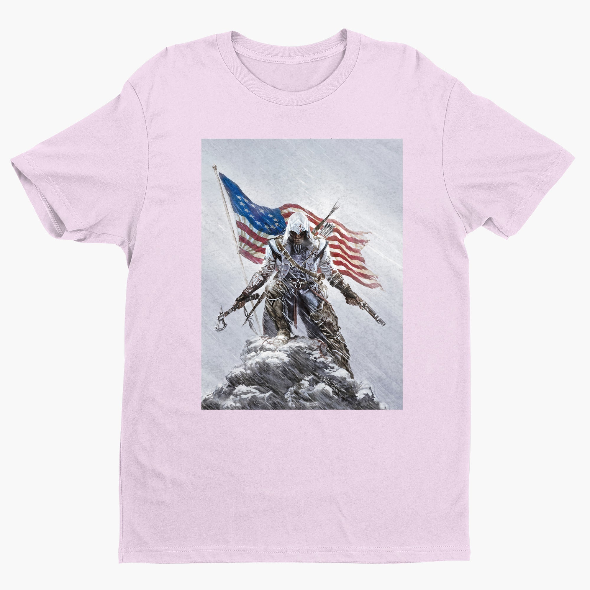 Assassin's Creed III Connor by Alex Ross tee - light pink unisex t-shirt, front view