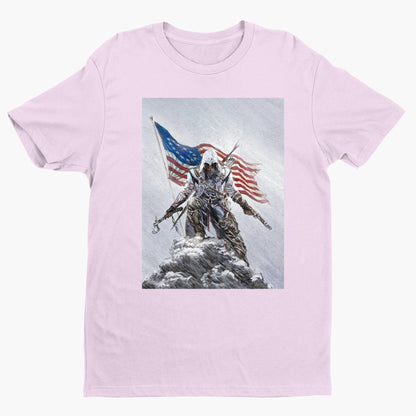 Assassin's Creed III Connor by Alex Ross tee - light pink unisex t-shirt, front view
