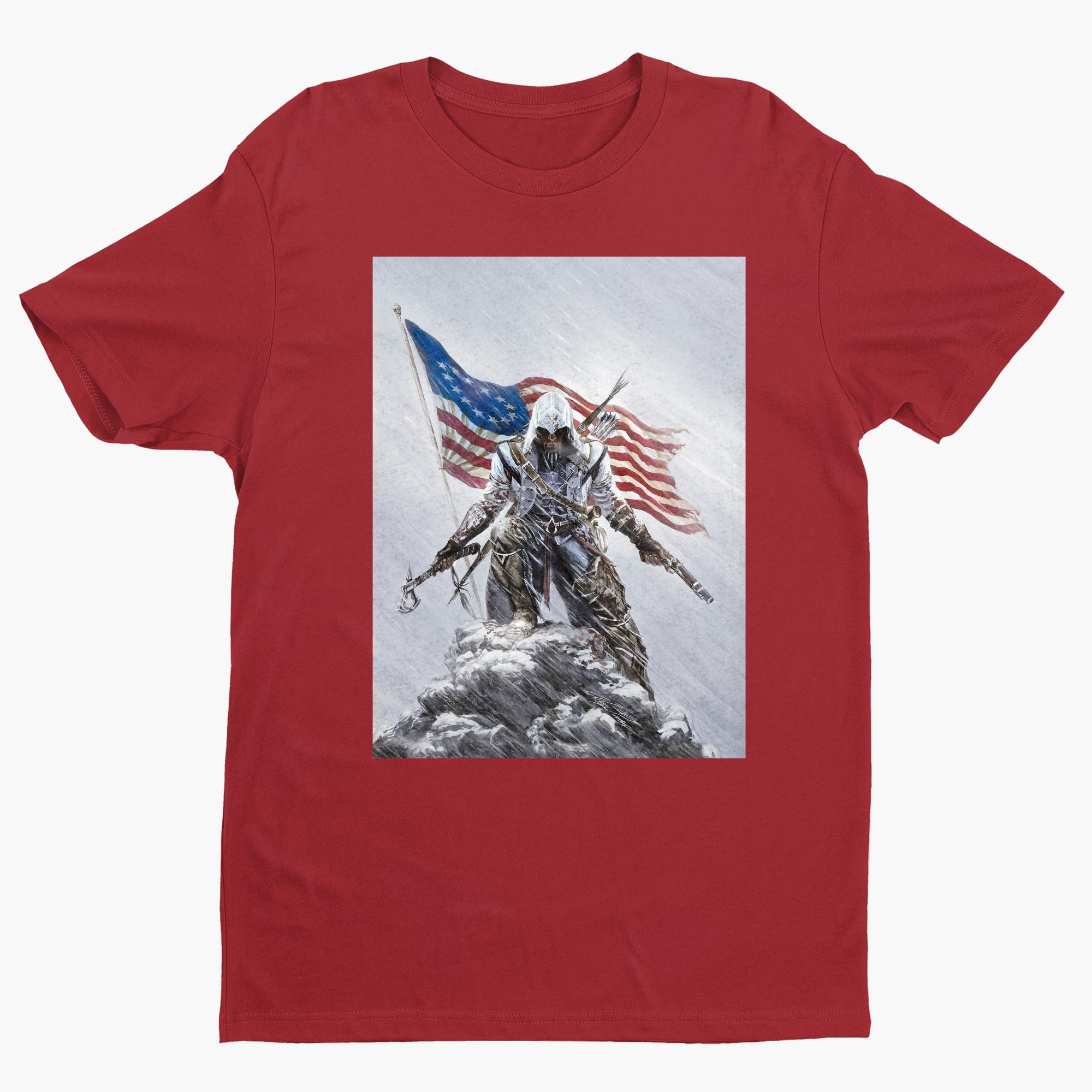 Assassin's Creed III Connor by Alex Ross tee - red unisex t-shirt, front view