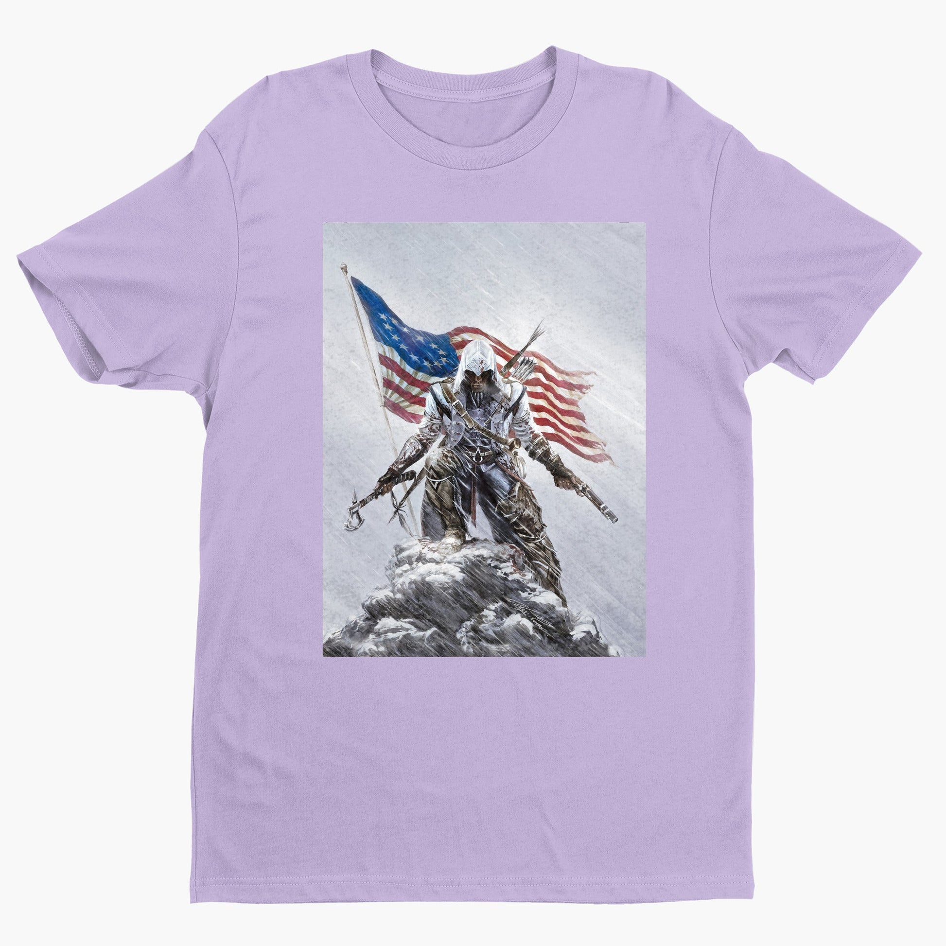 Assassin's Creed III Connor by Alex Ross tee - violet unisex t-shirt, front view