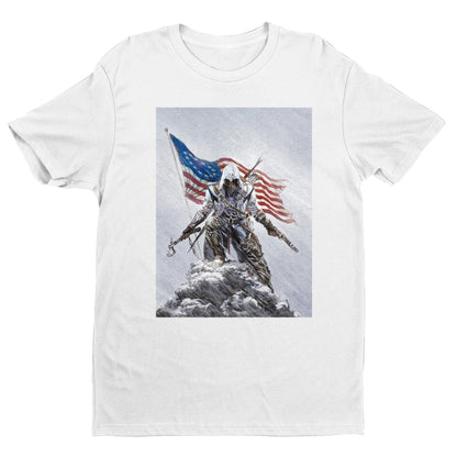 Assassin's Creed III Connor by Alex Ross tee - white unisex t-shirt, front view